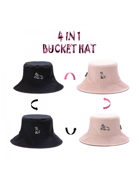 KONSTANZ JC - AME貓/ BUDDY狗 雙面雙色漁夫帽 (黑色+粉紅色)